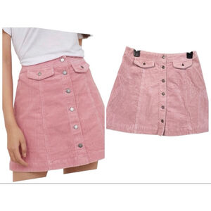Divided by H&M pink corduroy button down mini skirt size 8